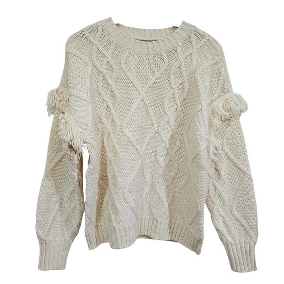 American Eagle Outfitters Sweaters - American Eagle Cream Cable Knit Fringe Sweater Women’s Size S